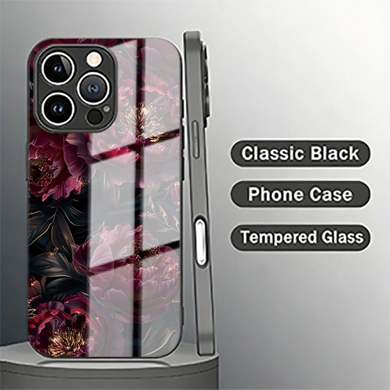 Vogue Dark Red Rose Tempered Glass Phone Case For Samsung Galaxy S26 Ultra S25 S24 Plus 5G S23 FE S25 Ultra Protection Cover