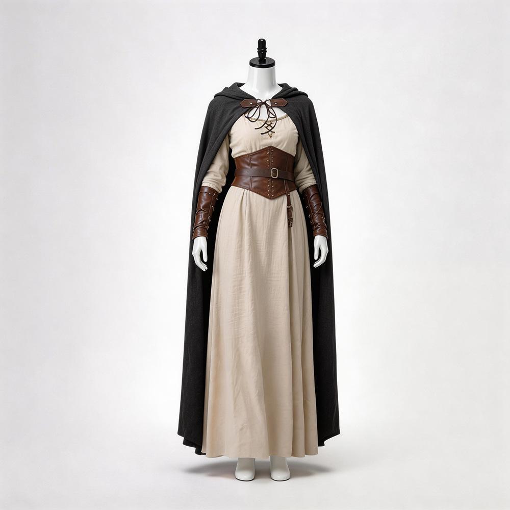 Mittelalterlicher Baumwoll- und Leinenumhang, Halloween-Zauberer Hobbit Magier Elf Cosplay Umhang Cosplay