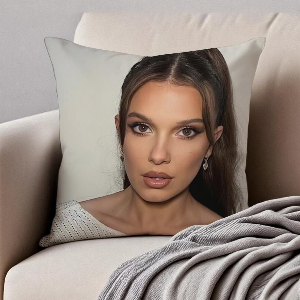 Talented Beautiful Actress MMillie Bobby Brown Cushion Cover Pillowcase Antidustmite Invisible Zipper Short Plush Sofa Cushion