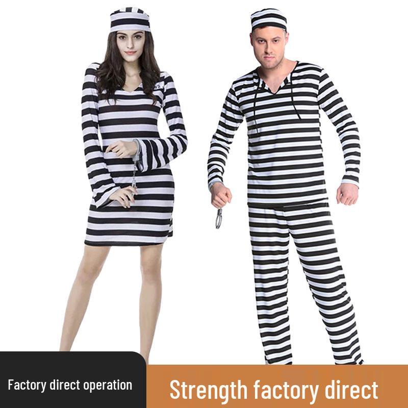 Striped Prisoner Uniform Halloween Costume for Adults: Sexy Cosplay Outfit for Men & Women