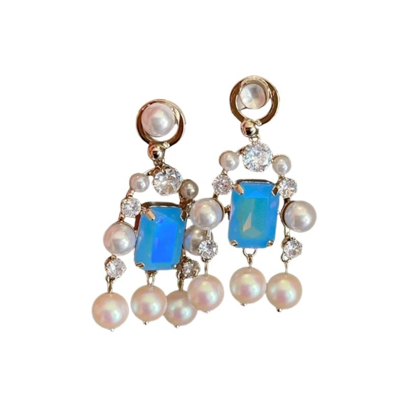 

Stunning Dangle Earrings Featuring Crystal Rhinestones And Graduated Pearls Strands Perfect For Parties And Weddings королевский синий