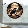Decorative Window Privacy Film Halloween Raven Moon Static Glass Sticker, Removable Decals, Vintage Party Supplies Crow PVC Waterproof Cling for