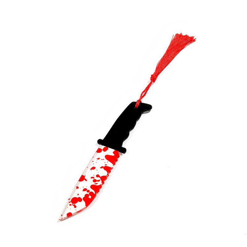 

Horror Knife Clear Acrylic Bookmark With Tassel, Halloween Themed Series Chopper Saw With Blood, Halloween For Bookworms A4
