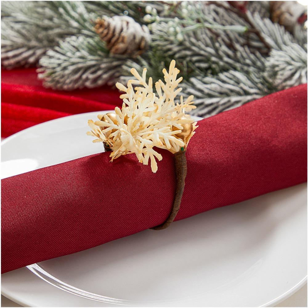 10pc Christmas Napkin Rings Red Pine Needle Wreath Napkins Plastic Buckle Hand Woven Napkin Loop Cloth Loop New Year Table Decor