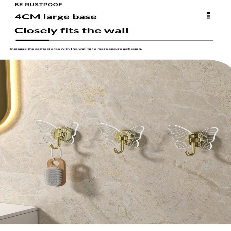 Butterfly Shaped Self Adhesive Wall Hooks No Drill Up To 8KG Load Bearing Hangers for Bathroom Kitchen Coat Towel Hanging