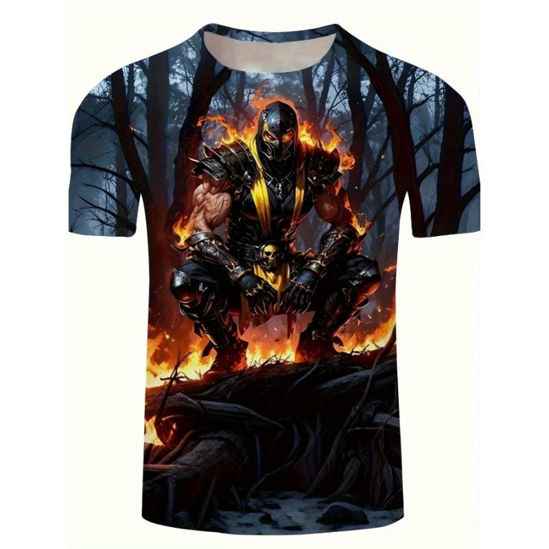

3D Graphic T-Shirt for Men- Bold Flame and Forest Portrait Design, S