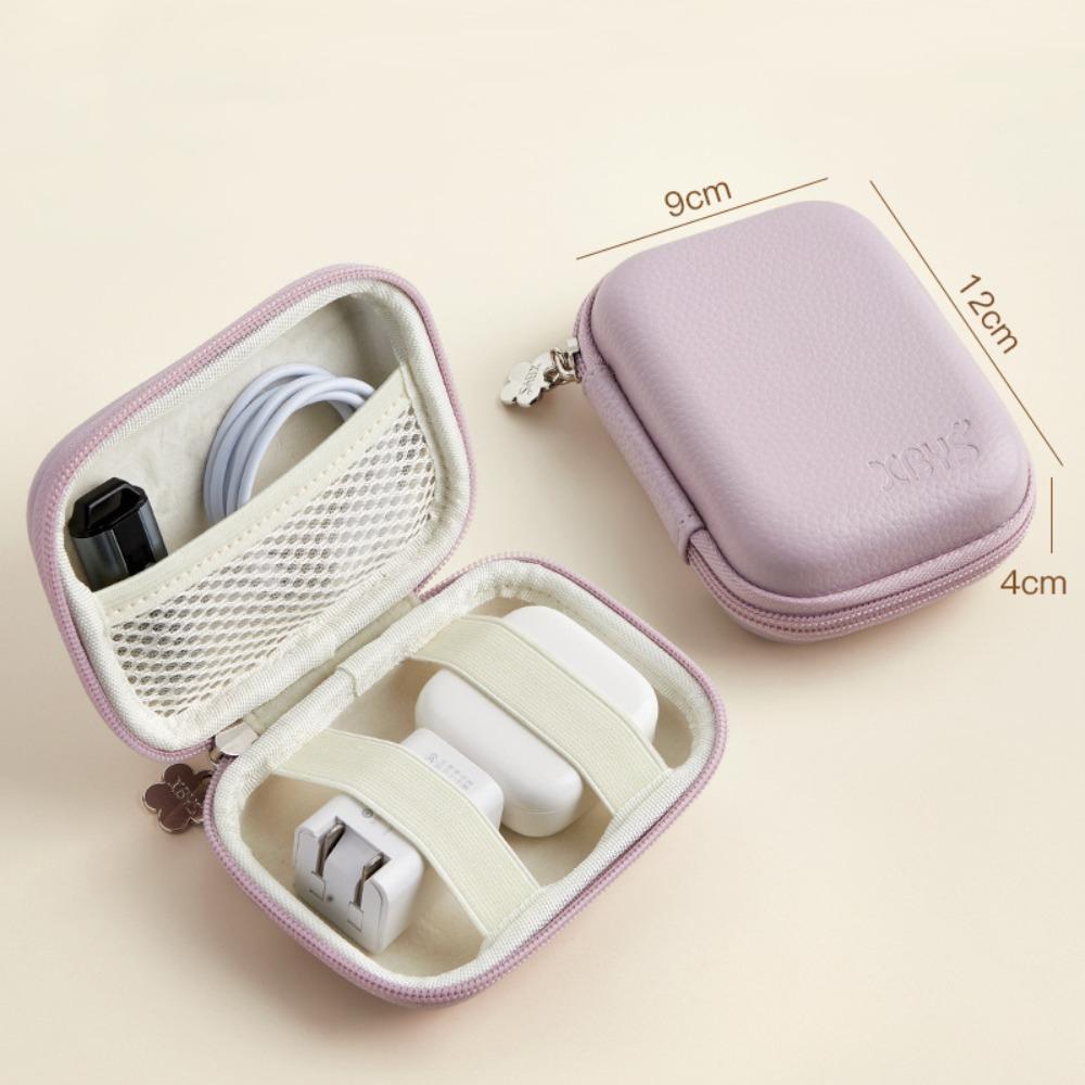 

Hard Case Data Cable Storage Bag Leather U Disk Organizer New Organizer Bag Travel Purple 2