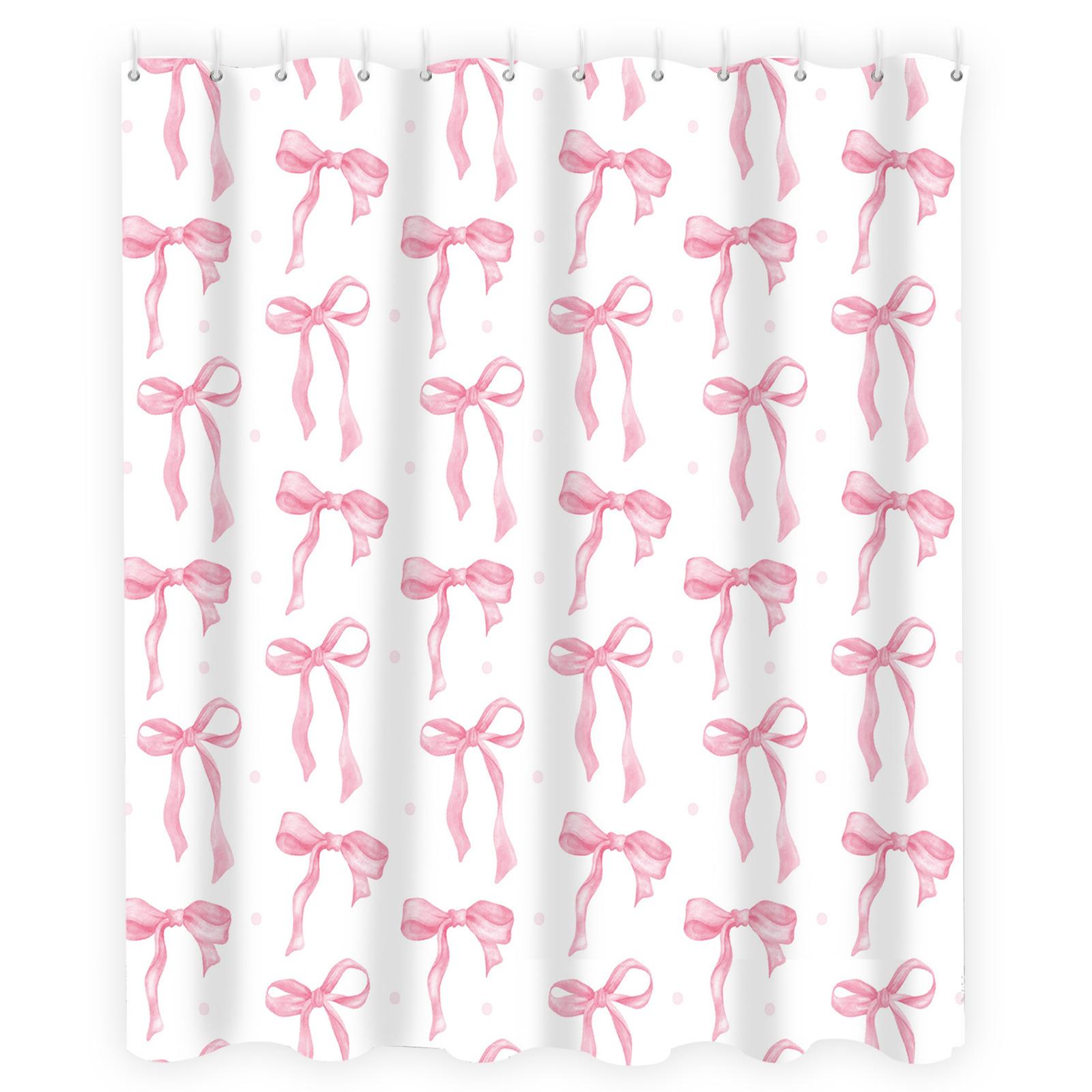 

Bowknot Shower Curtains Waterproof Bow Printed Shower Curtain with 12 Hooks Mildew Resistant Washable Bathroom Decor Accessories розовый