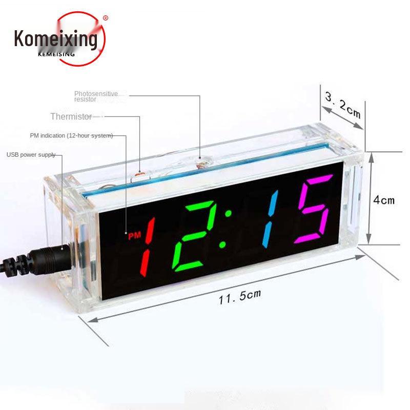 Seven-Color DIY Digital Clock Kit for Electronic Experimentation