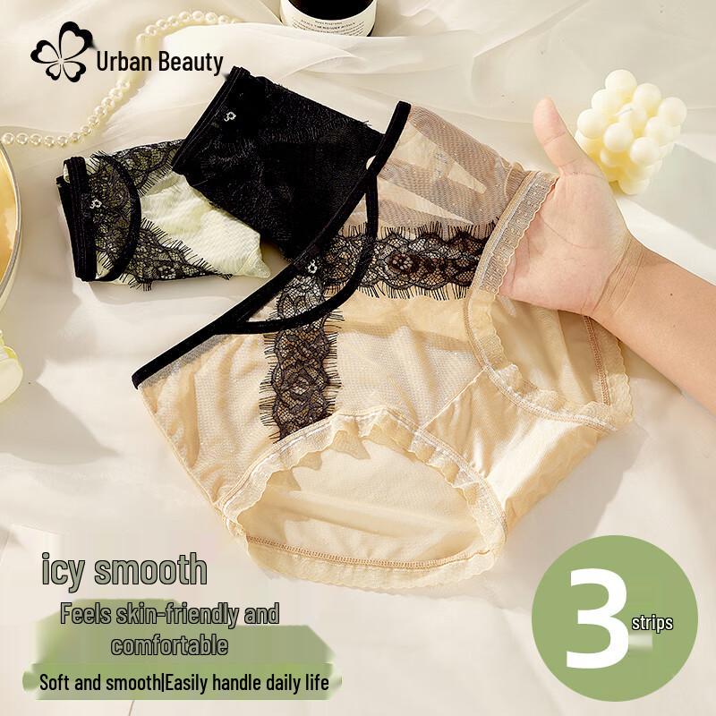 Urban Beauty Women's 10A Antibacterial Silk Crotch Lace Underwear 3-Pack