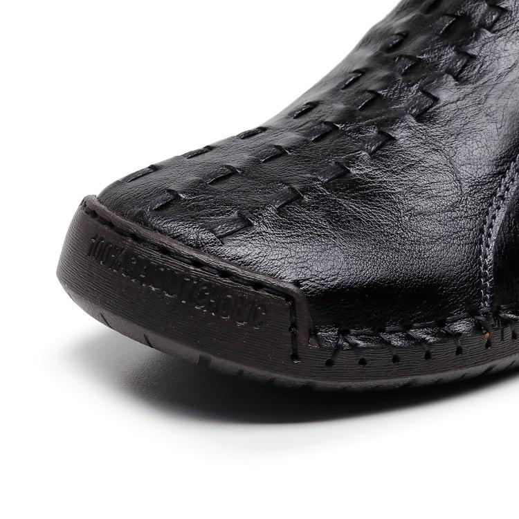 Men's Leather Side-Zip Martin Boots - Large Size, Spring/Autumn, Hand-Stitched, Outdoor Casual, Mid-Top Shoes