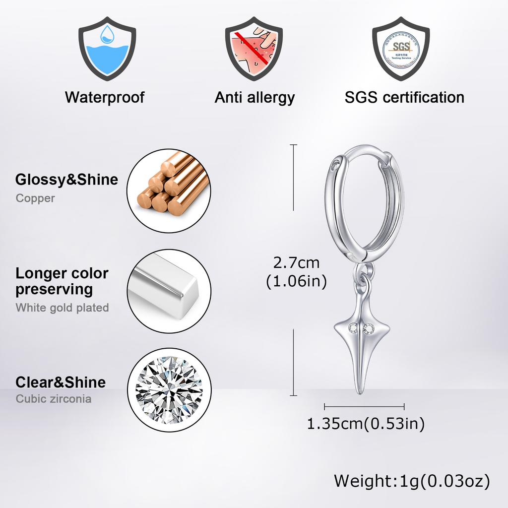 Punk Metal Star Pendant Hoop Earrings for Men Women, Silver Color Simple Drop Earrings, Creative Gothic Hip-hop Jewelry Gift