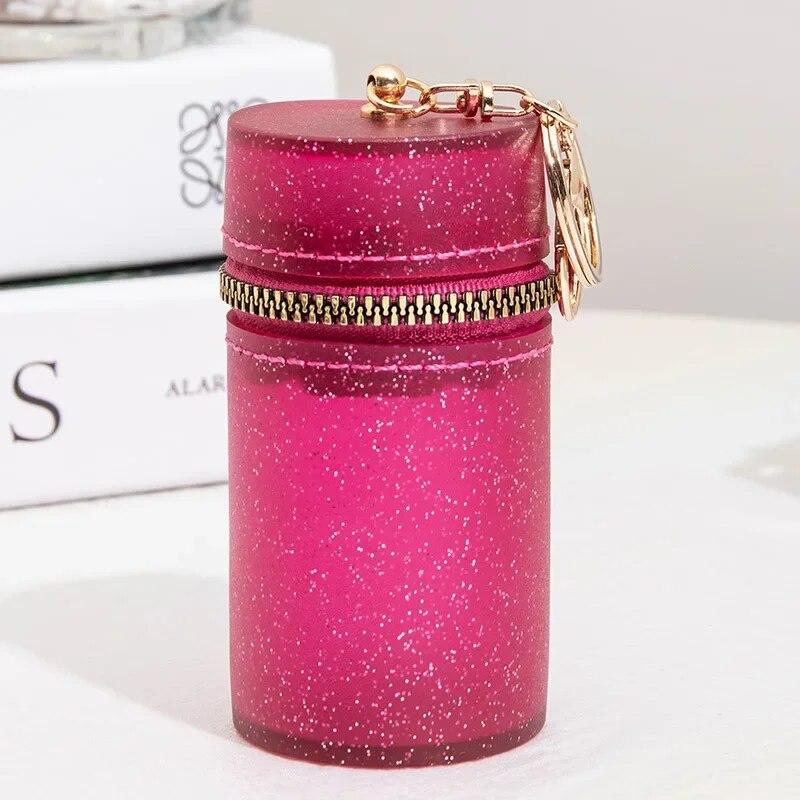 

Новая цилиндрическая мини-сумка для помады ярких цветов, блестящая сумка для монет на молнии с брелком, портативный органайзер для блеска для губ синий