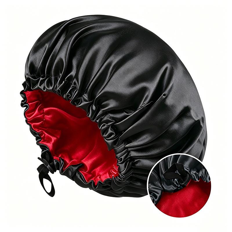 Satin nightcap double button adjustment satin nightcap, women's beauty hair care cap, shower cap
