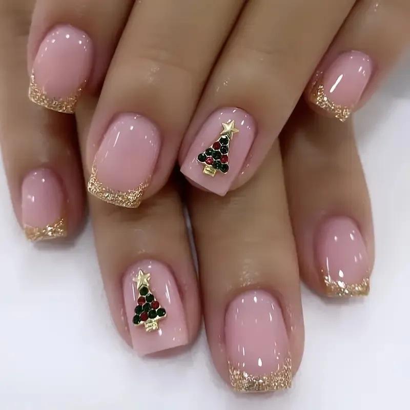 24 Pieces Of Manicure, Nail Piece European And American Style Christmas Day Collection Rectangular Wearing Armor