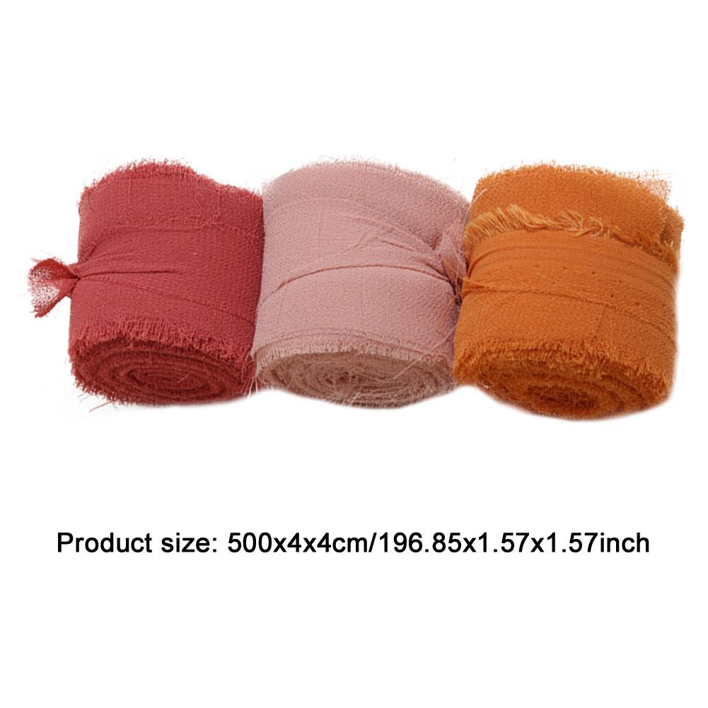 3 Rollen Chiffonseidenband Einfarbig Ausgefranstes Kantenband Handgefertigtes Chiffonband für Hochzeitseinladung, Bouquetverpackung, DIY
