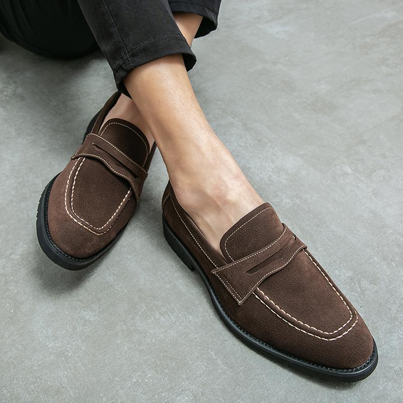 New Simple Suede Leather Men Shoes Business Suit Men Loafers British Style Slip-on Shoes Classic Retro Daily Commute Casual Shoe