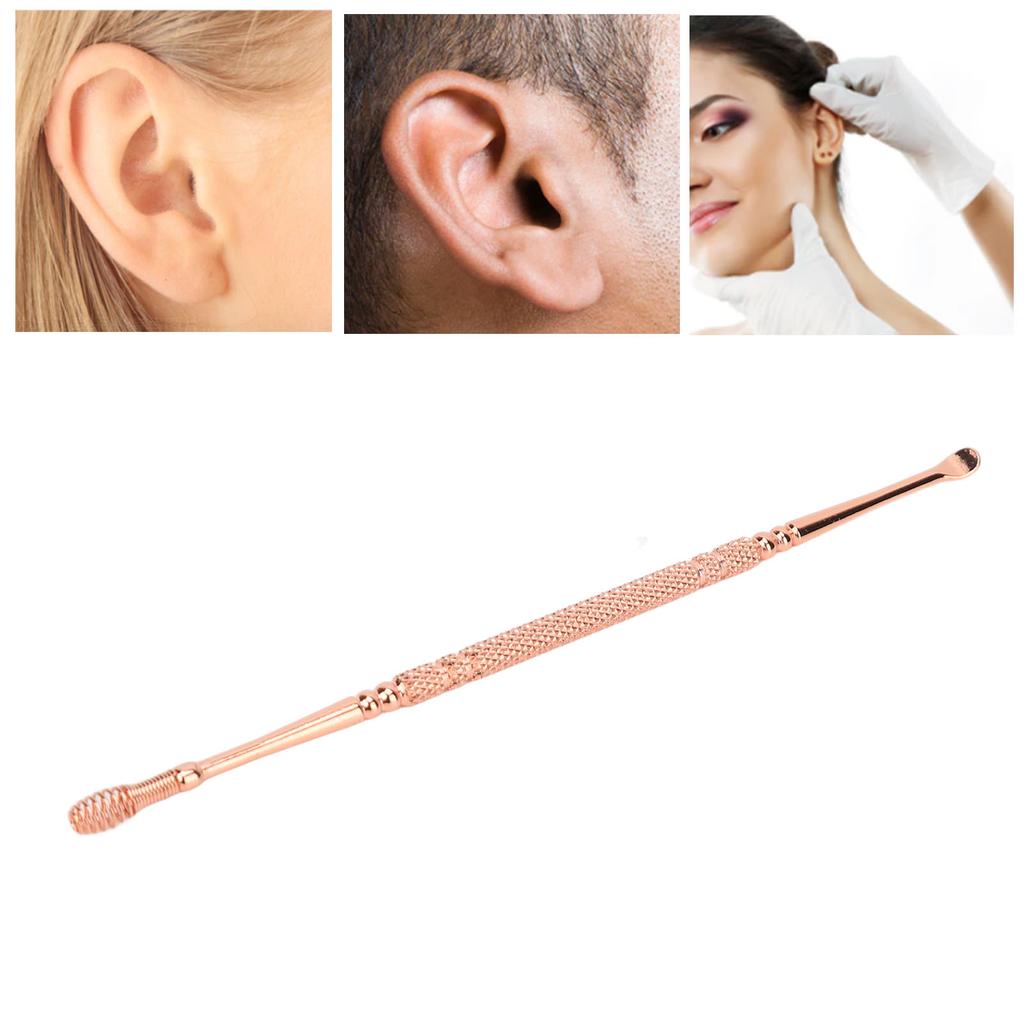 Ear Spoon Double Head Stainless Steel Ergonomic Design Relieve Itching Glossy Rounded Spiral Spring Ear Pick