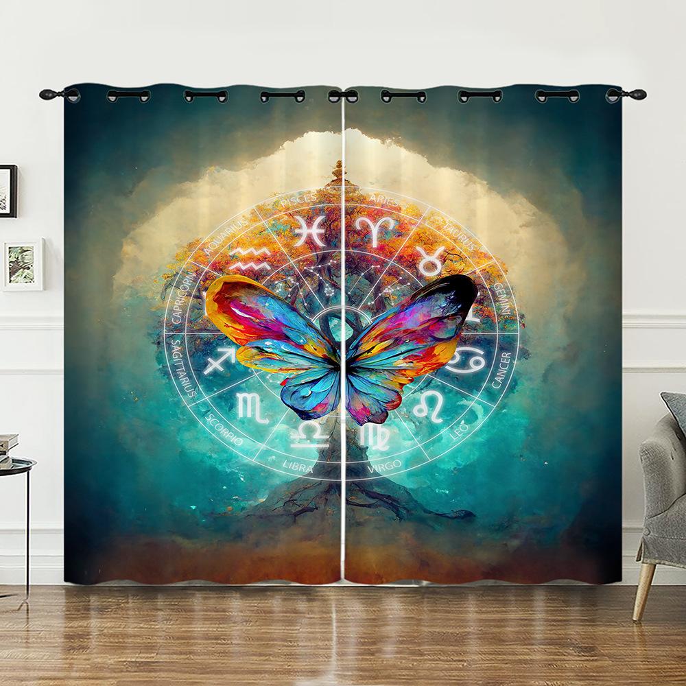 Curtain 3D Butterfly Series Sunshade European And American Digital Printing Curtain Blackout Free Punching