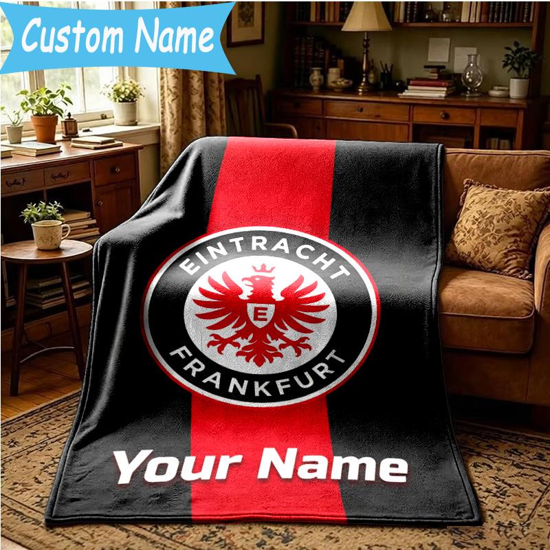 Custom Name Frankfurt Football Blanket Flannel Blanket for Camping, Hiking, Garden Parties, Picnic Essentials,gift for family and friend