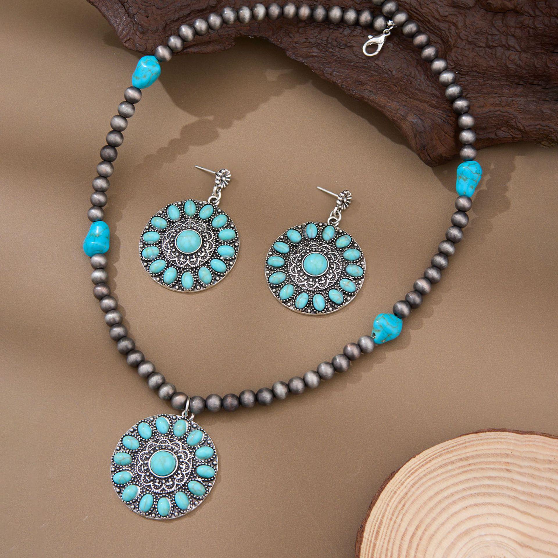 Bohemian Turquoise Necklace & Earring Set – Ethnic Retro Jewelry