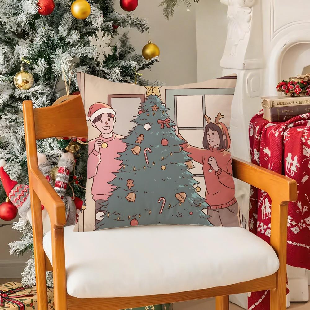 

Cartoon Christmas Festive Decorations Pillow Case Silky Short Plush With Invisible Zipper Dustproof Sofa Cushion Cover 12x12Inch