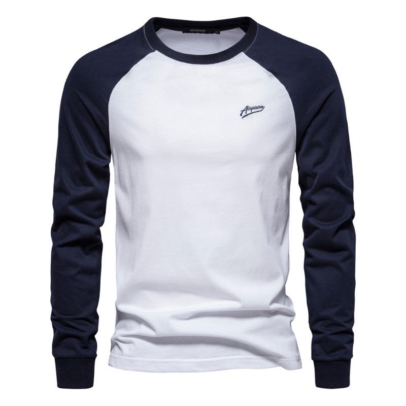 Men Raglan Sleeve Color Block Long Sleeve Crew Neck Casual T-Shirt S