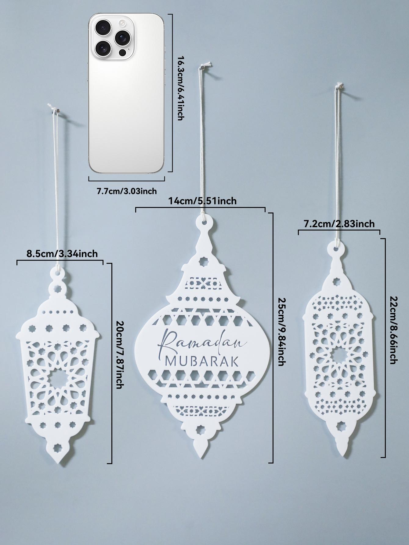 

3pcs White Ramadan Mubarak Acrylic Lantern Ornaments Islamic Hanging Decor for Muslim Festival Home Wall Window Party Decoration