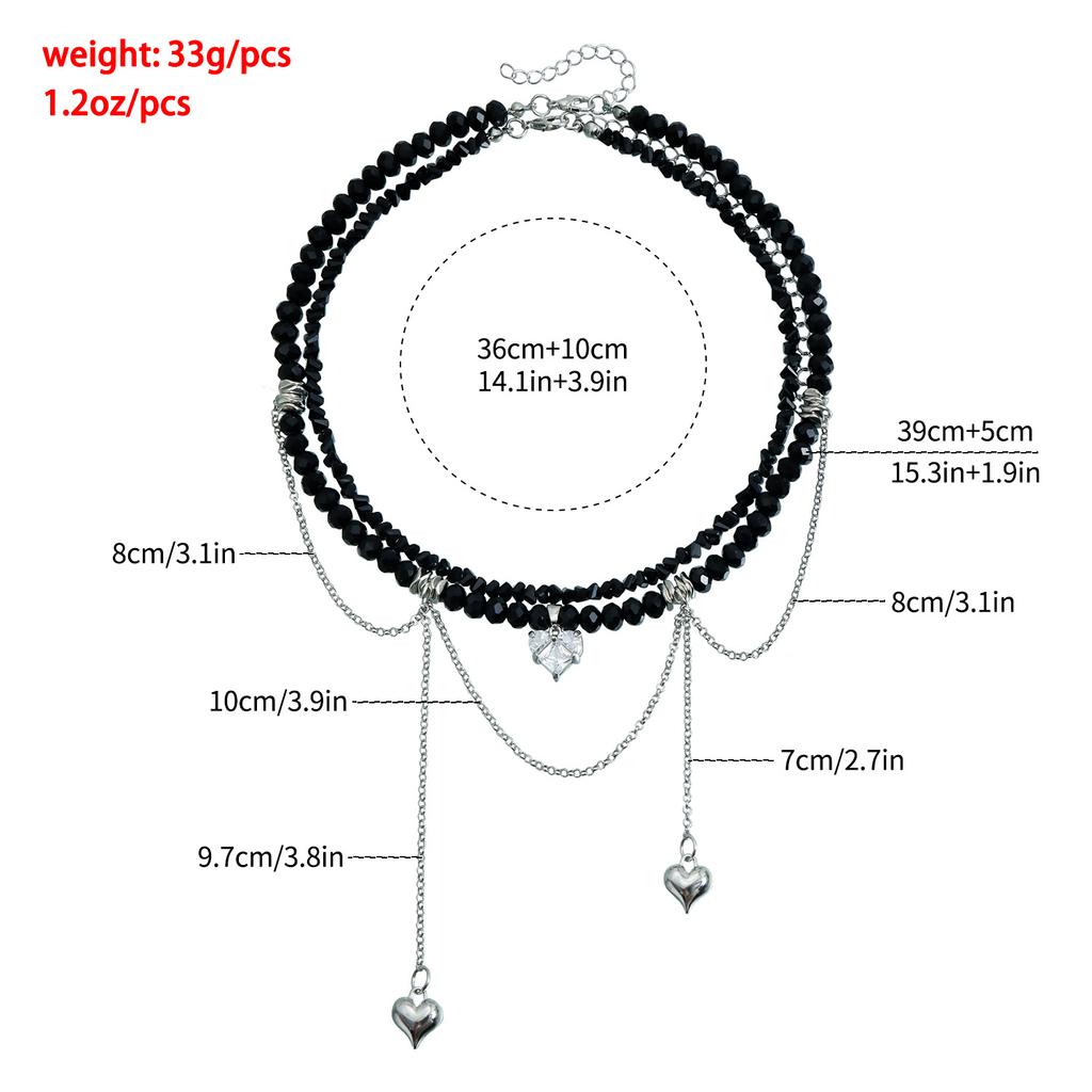 Love Zircon Double Chain Tassel Design Collar Chain - Crystal Necklace For Women