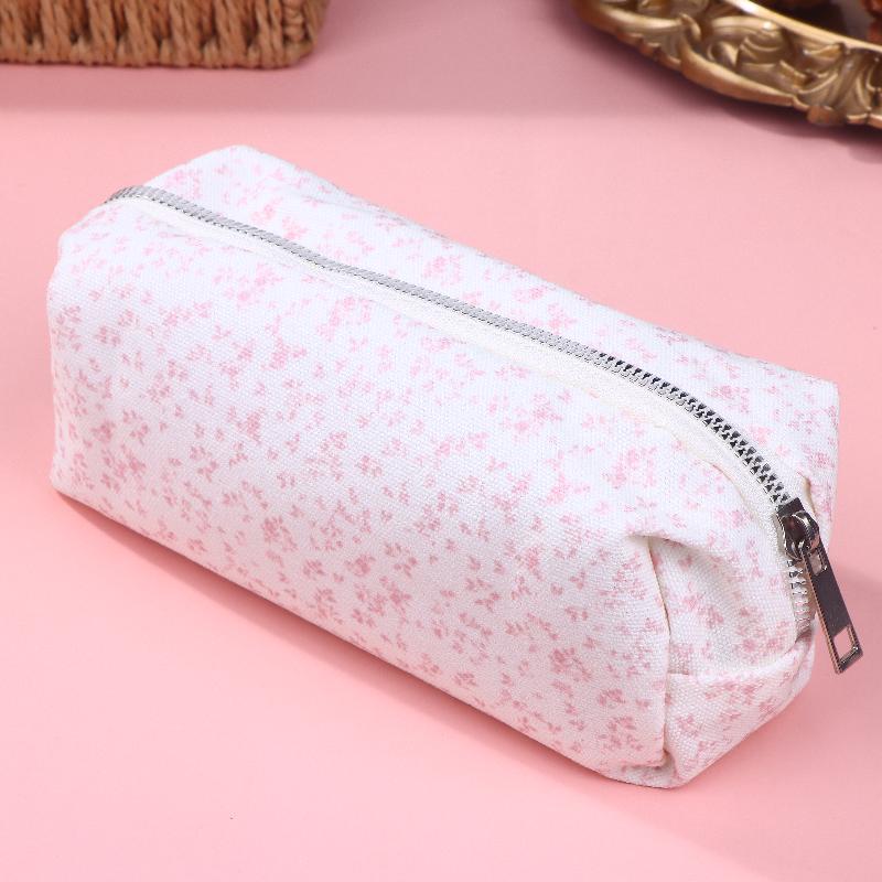 1Pcs Large Capacity Pencil Pouch Pink Small Floral Pencil Case Handheld Pen Bag Cosmetic Portable Gift For Office School Teen