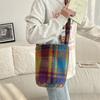 Bolso Cruzado Cubo de Lana de Cordero Sintética para Mujer, Bolsos de Hombro Vintage a Cuadros Florales para Señora, Bolsos de Mano Suaves de Felpa de Gran Capacidad para Mujer
