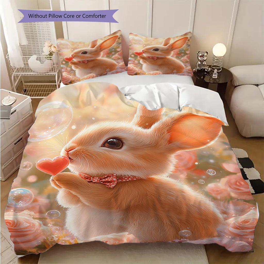 Rabbit Pattern Bedding Quilt Set Quilt Cover Pillowcase Home Decoration Birthday Gift (1 * duvet cover + 2 * pillowcase, without core)