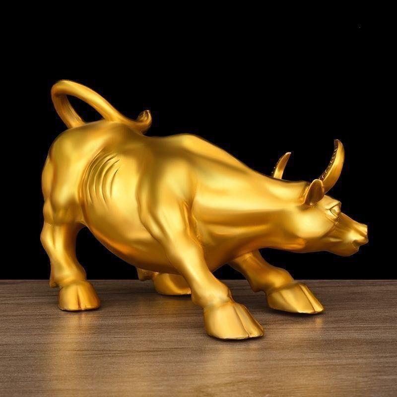 Wall Street Copper Bull Statue – Golden Charging Bull Figurine for Home & Office Decor, Luck and Success Gift