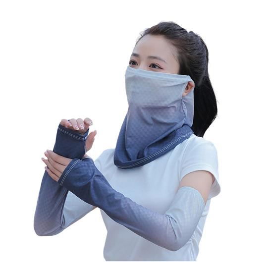 2Pcs/Set Face Guard Sun Protection Oversleeve Set, Ice Silk Cooling Fabric Arm Sleeves with Thumb Buckle Cuffs, for Outdoor Commuting Camping