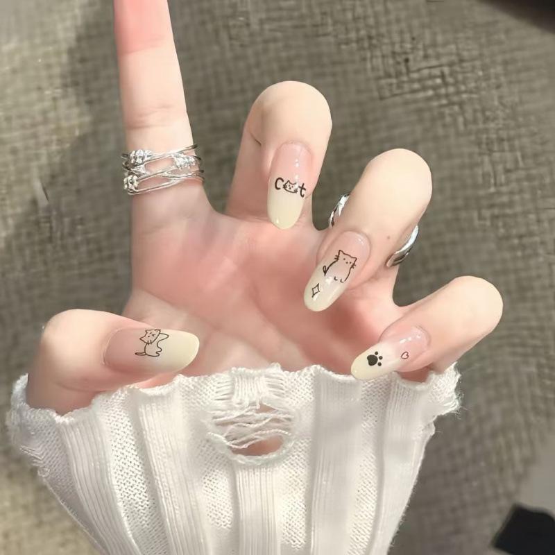 Handmade Wearable Gradient Cat Nail Art - Cute, Versatile, Detachable, Childlike, and Sweet