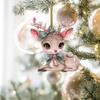 Christmas Acrylic Car Pendant With Butterfly Knot Bell Print Deer For Decor