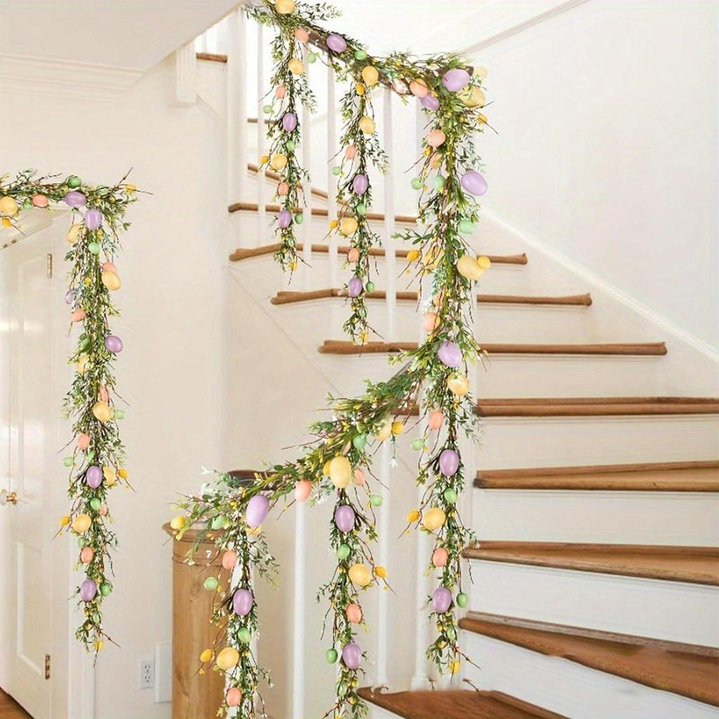 Easter Wreath, 70.8-inch Easter Egg Wreath, Decorative Fireplace Mantel, Artificial Egg Wreath, Easter Home Kitchen Fireplace
