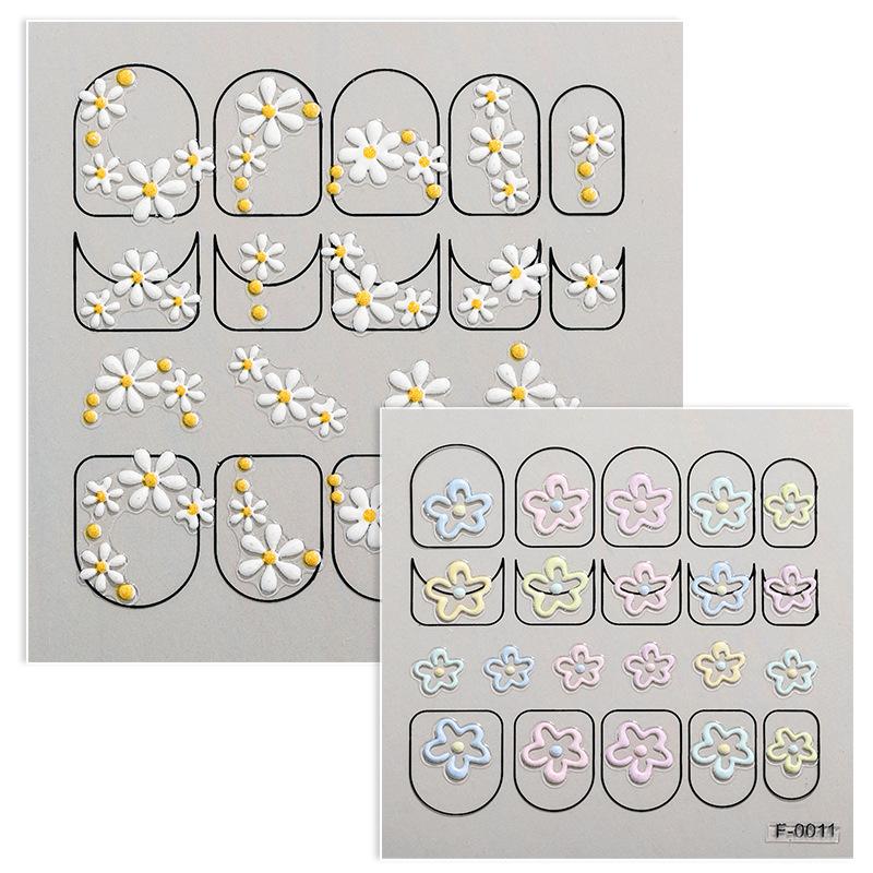 Neue Cartoon Nagelkunst Aufkleber Geprägte 3D Niedliche Kleine Frische Blumen Wasserdichte Nagelaufkleber