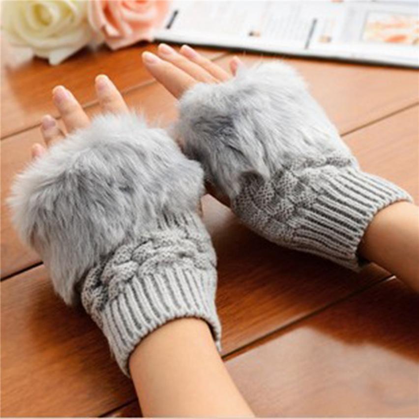 Mitaines Gants sans doigts Pour Femmes Dames Hiver Longueur Poignet Chaud Confortable Fourrure 1 Paire Tricoté