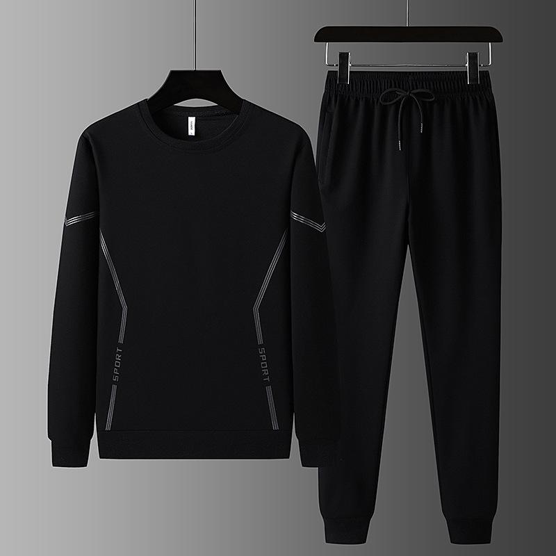 Men's Plus Size Cotton Sportswear Set: Stand Collar Jacket & Crew Neck Sweatshirt, Two or Three Piece Casual Set
