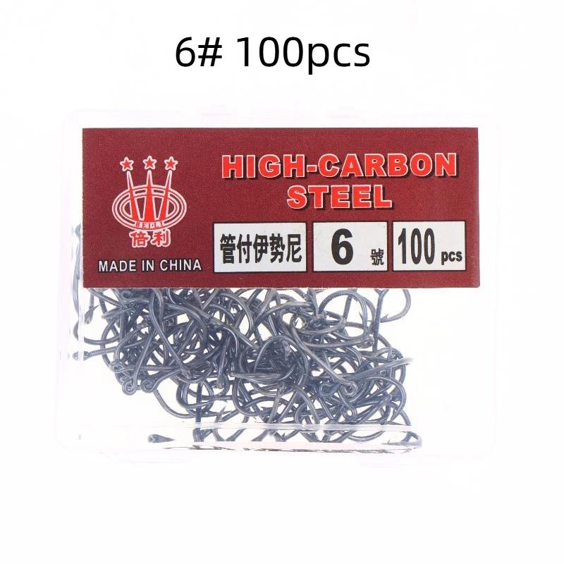 100Pcs/Box High Carbon Steel Fish Hook Durable High Strength Barbed Fishing Hooks With Ring For Carp Fishing Accessories
