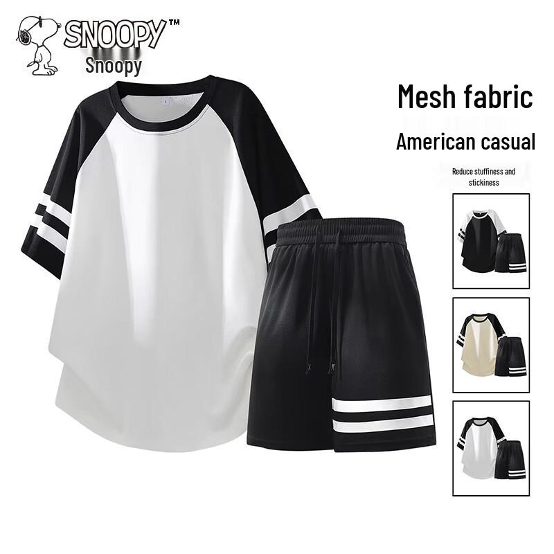 SNOOPY Men s Summer Casual Short Sleeve Set with Shorts M