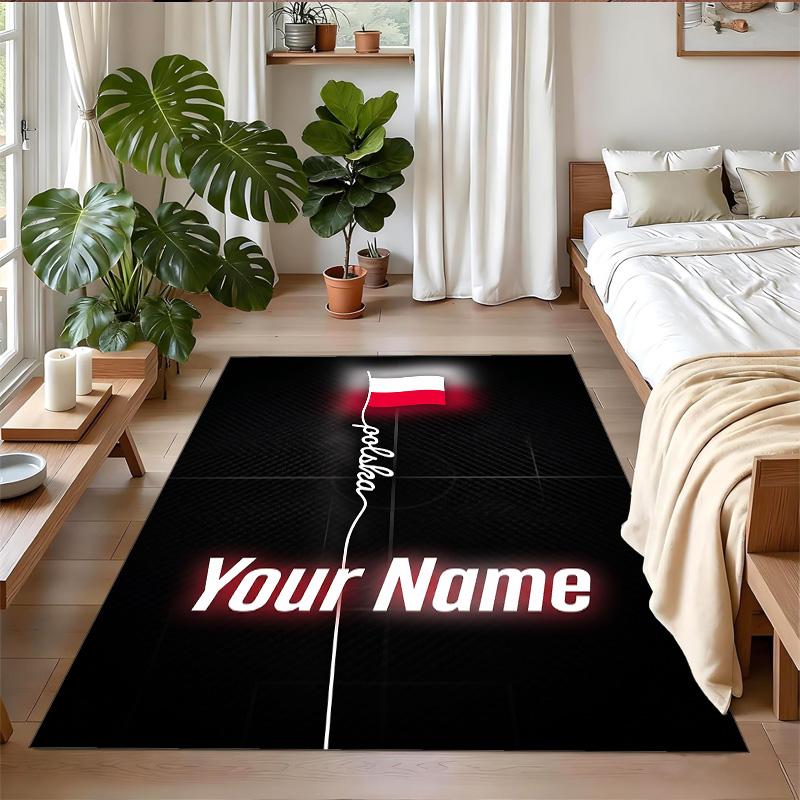 Crystal Velvet Rug Custom Name Text, Soft Non Slip Floor Mat Home DecorPoland