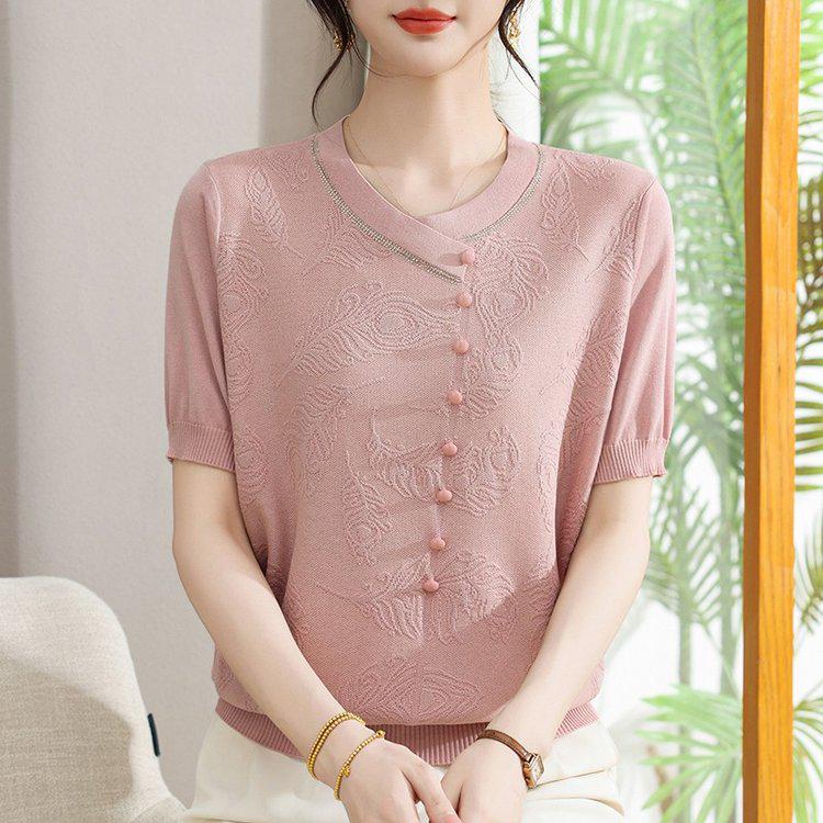 Elegant Retro V-neck Knit T-shirt for Women