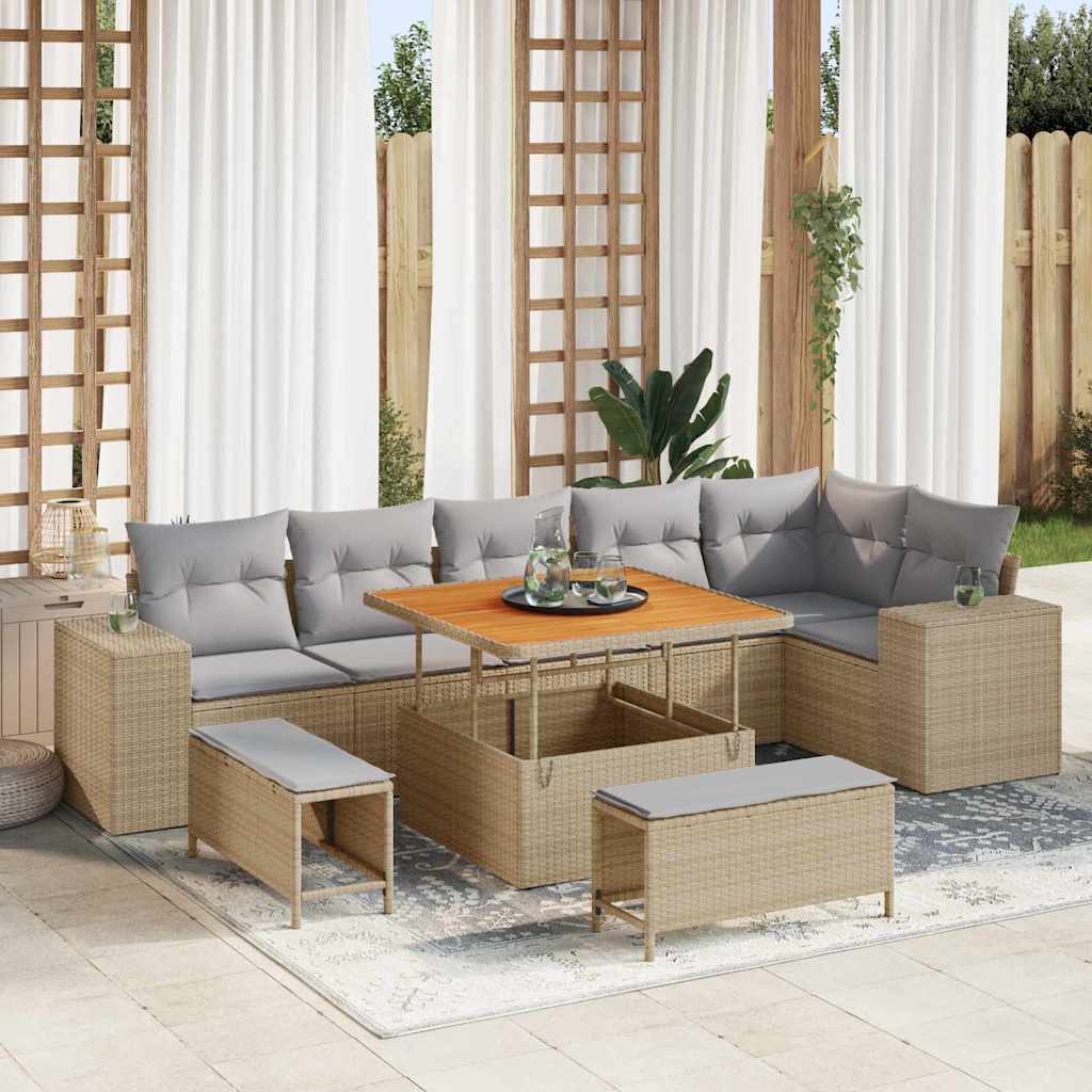 Garden Sofa Set 9 Pcs Beige Poly Rattan