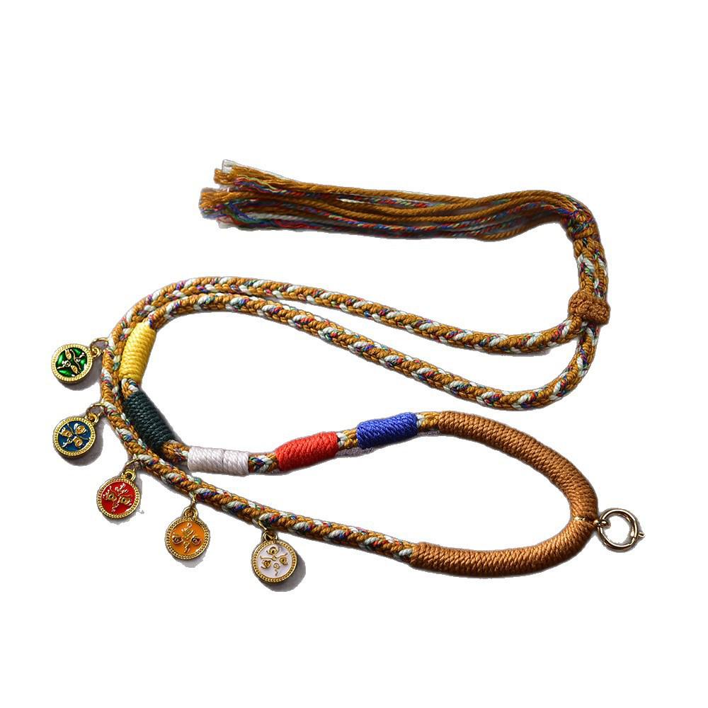 Tibetan Five Wealth Gods Hand-woven Thangka Necklace with Adjustable Multi-color Lanyard