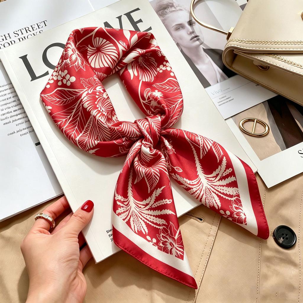 Simple temperament Spring and summer female imitation silk scarf versatile Korean version casual small square scarf neck protection decorative scarf