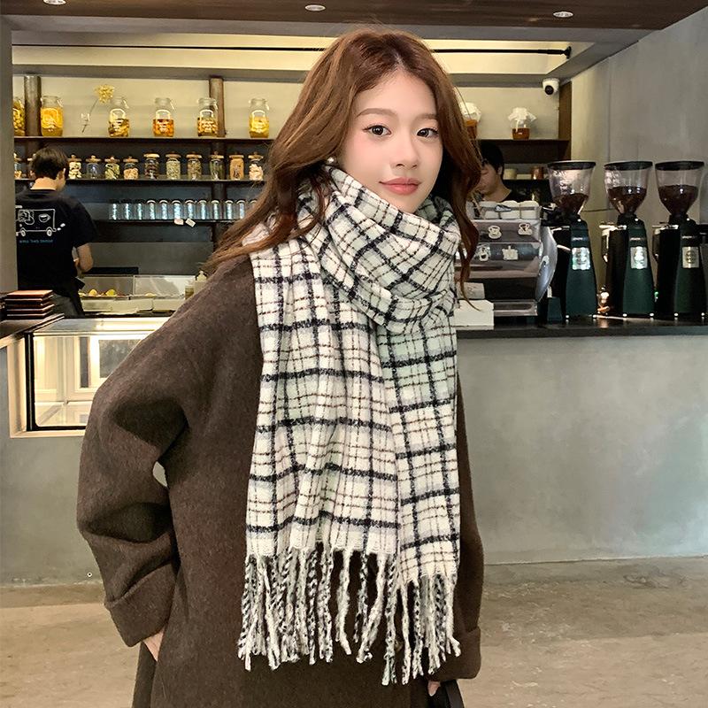 Autumn and winter new plaid scarf high-end women's versatile shawl thickened scarf