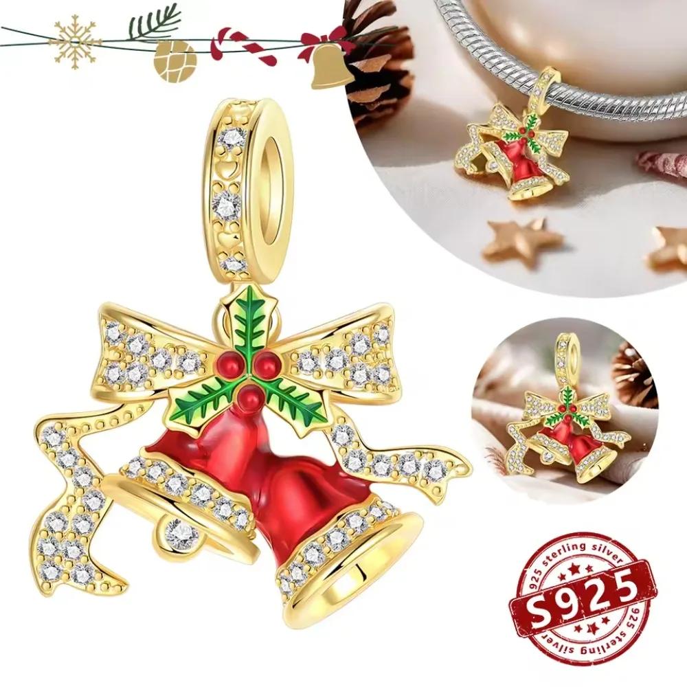 Christmas Charm Bead Component Bell Snowflake House Christmas Tree Elk Bead Components Pendant Bead Component Do It Yourself Copper Metal Bracelet