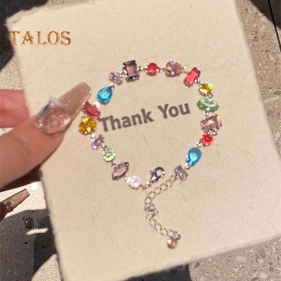 Damen-Armband mit Halskette, verschiedene Formen, bunt, Bonbonfarben, Zirkonia, verstellbare Länge, Damenschmuck, Muttertag, Feiertage, Hochzeiten, Geschenk